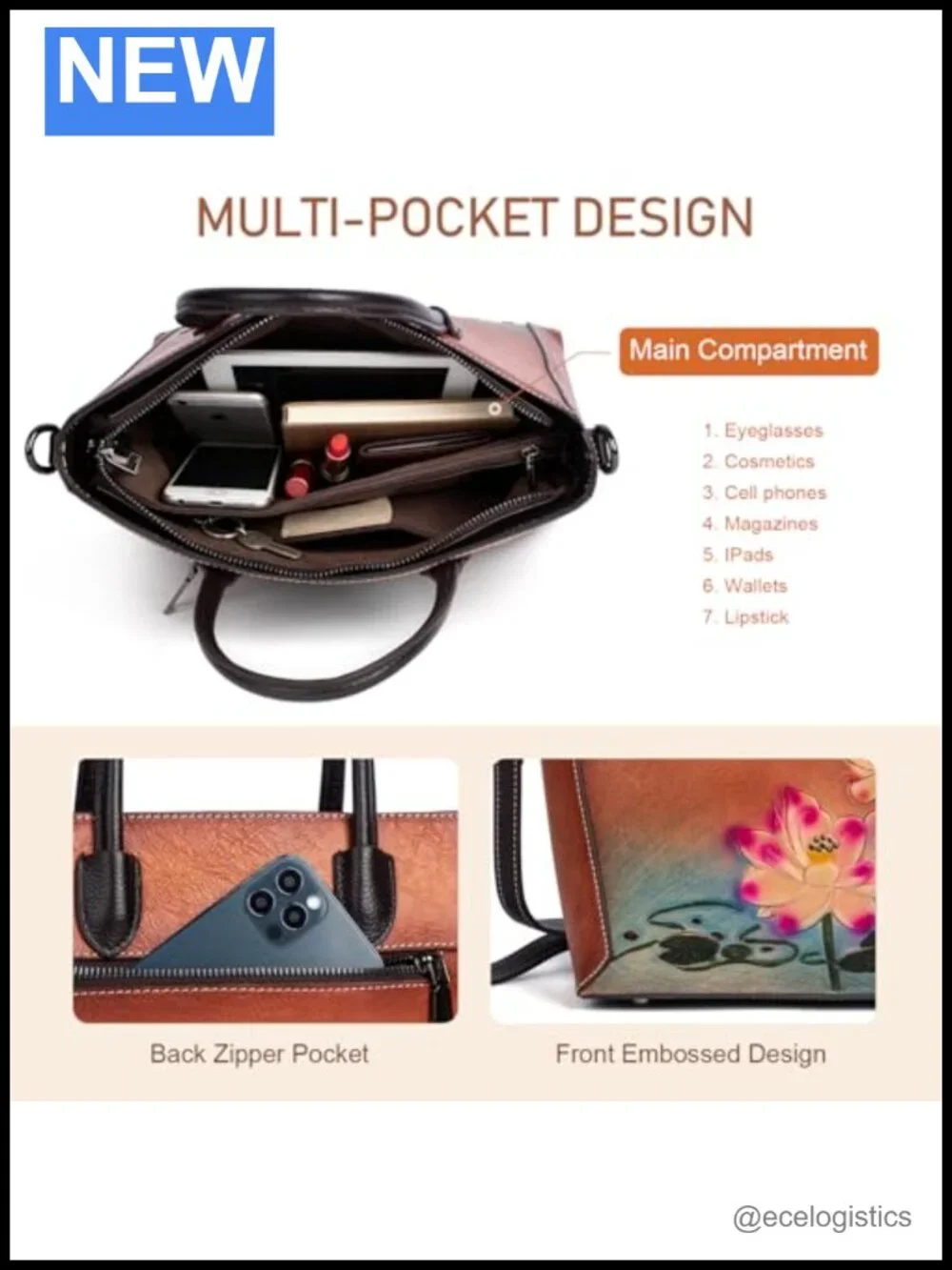 Vintage Genuine Leather Lotus Satchel & Wallet Set with RFID Wristlet